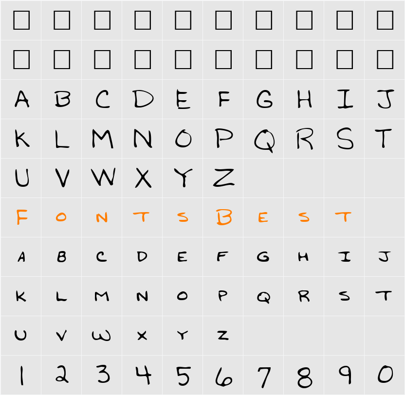 GradysHand Character Map