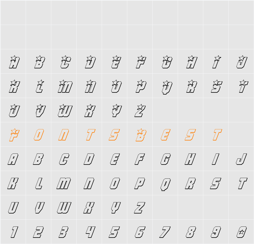 Army Rangers 3D Italic Character Map