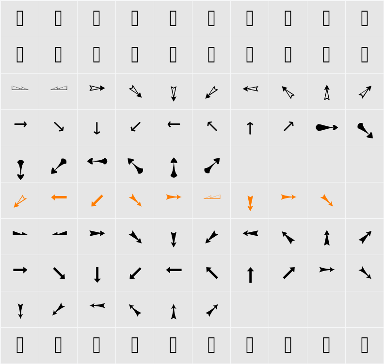 Arrows ADF Character Map