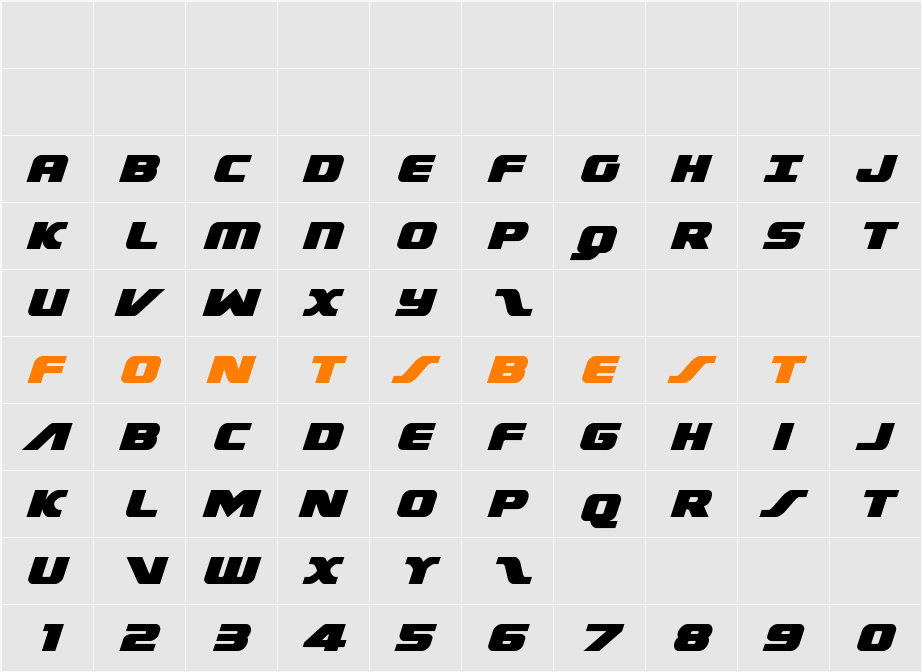 Federal Escort Italic Character Map