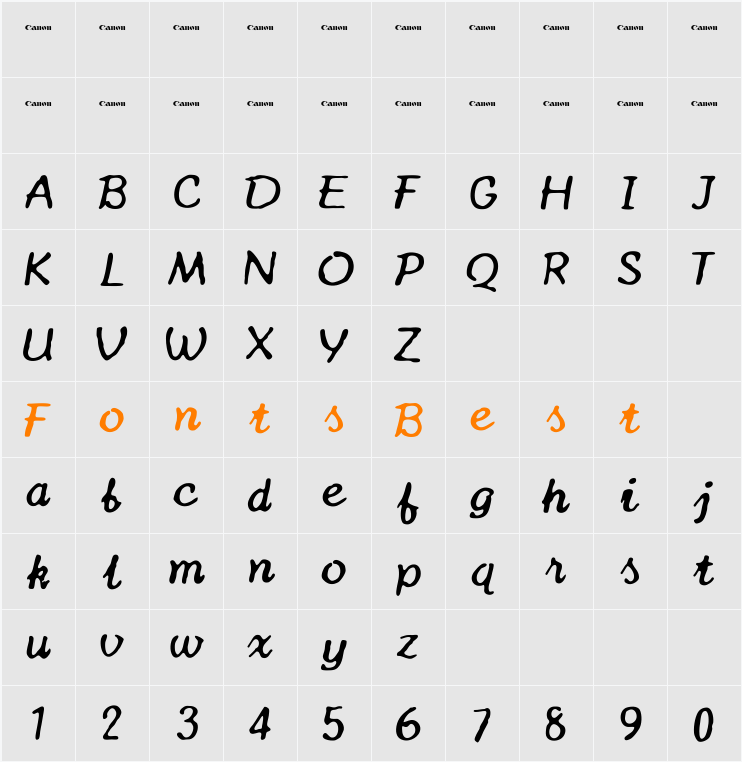 Canon TypeStar 210 Character Map