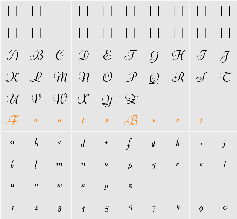 BernhardScript Character Map