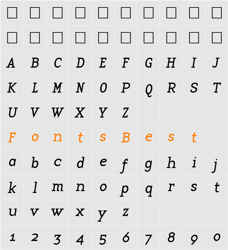 BaseTwelveSerif Character Map