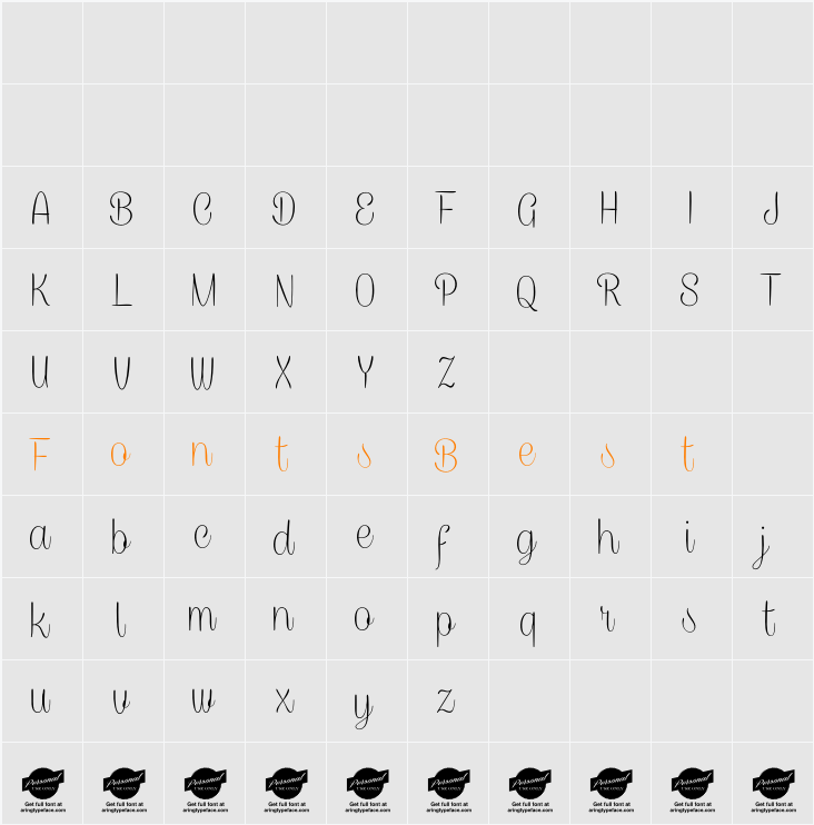 Caneletter Script Thin Personal Character Map
