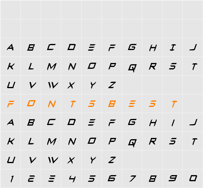 Ferret Face Condensed Italic Character Map