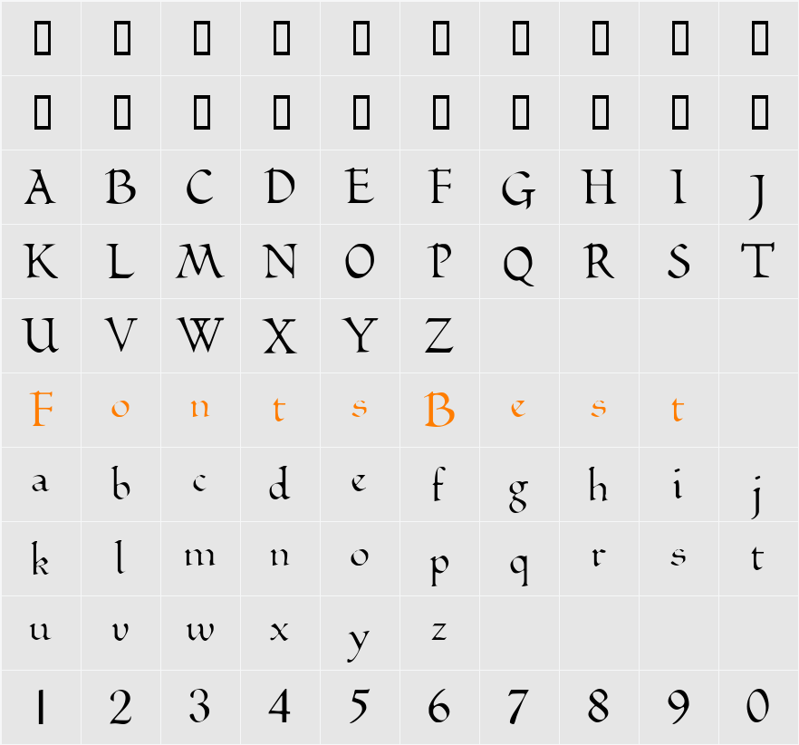 BilboDisplay Character Map
