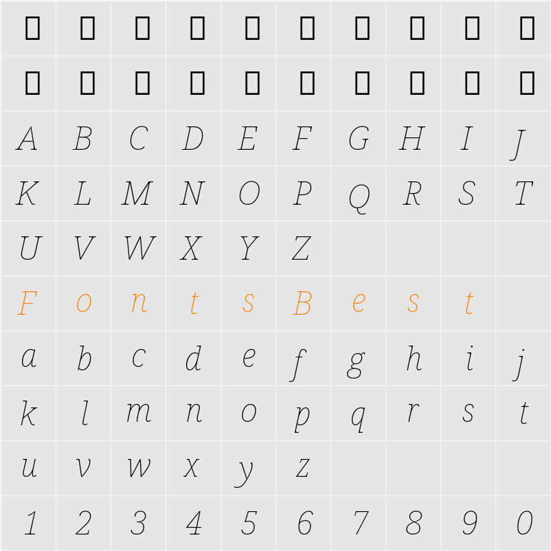 Avrile Serif Thin Character Map