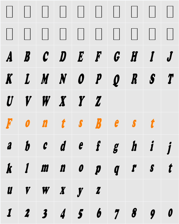 Cupid-Condensed Character Map
