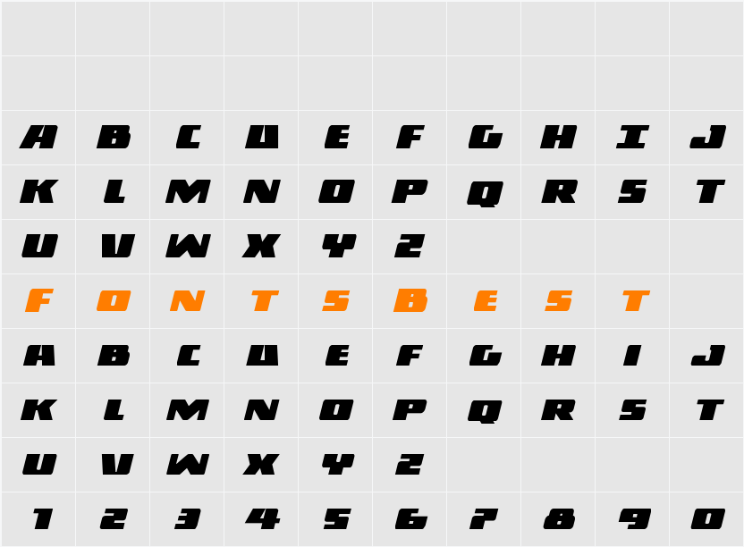 Dark Alliance Expanded Italic Character Map