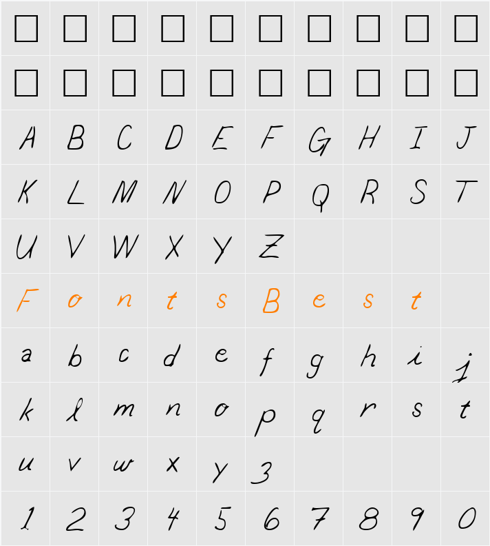 DarbysHand Character Map