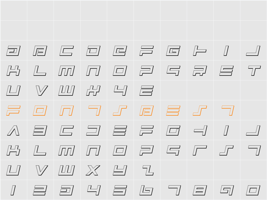 Avenger Shadow Italic Character Map