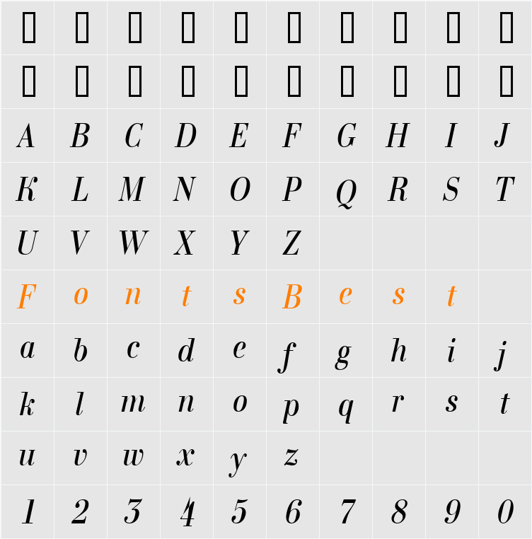 a_BodoniNovaNr Character Map