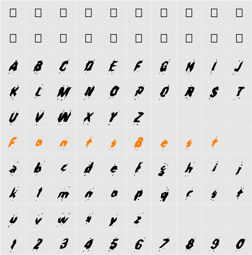 FZ WACKY 30 ITALIC Character Map