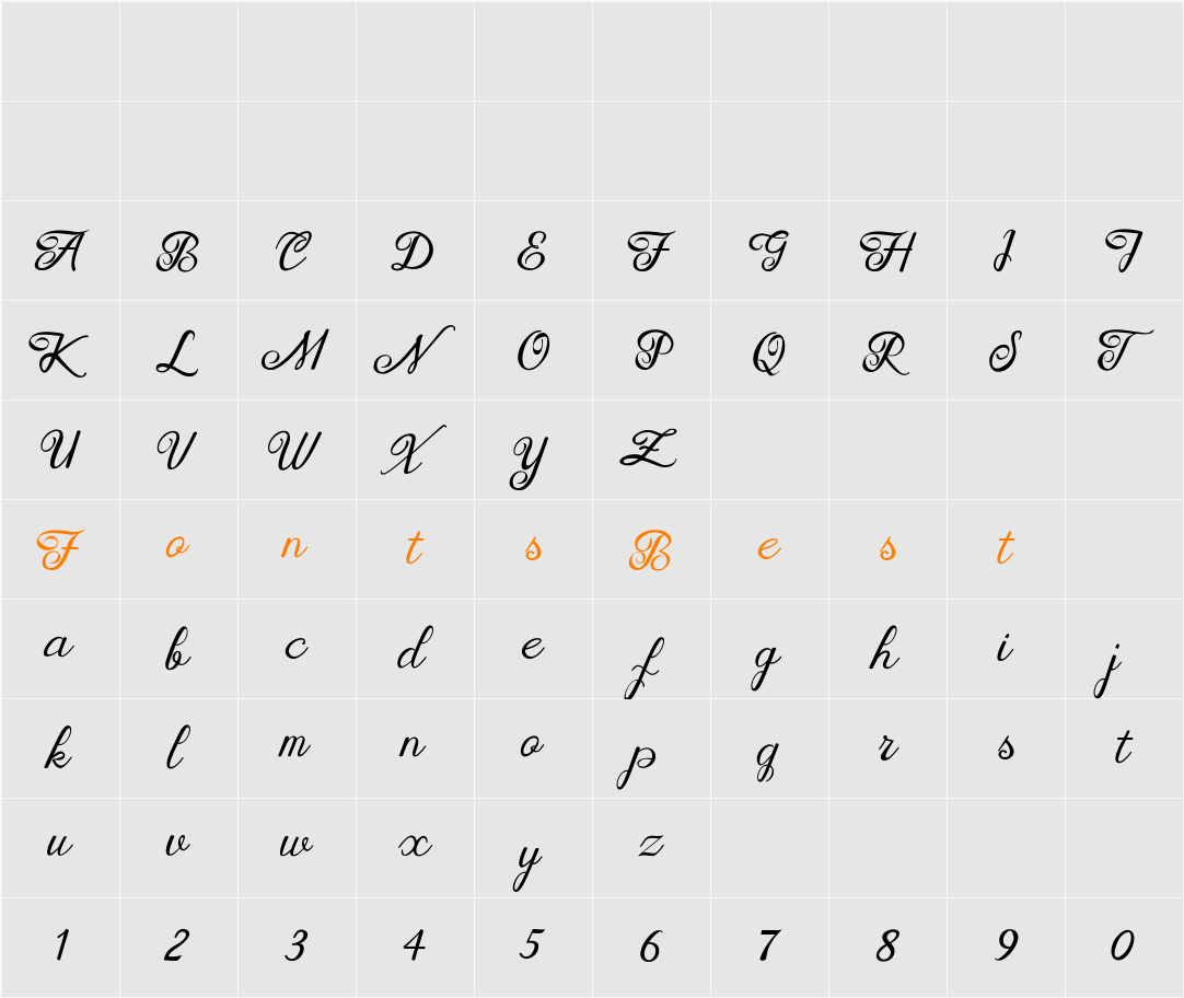 brittania script font Character Map