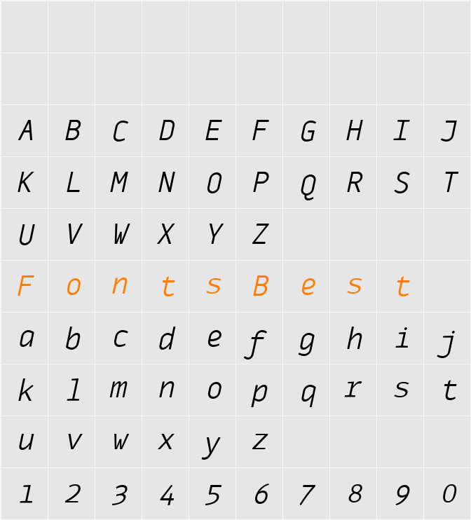 MonoxLightItalic Character Map