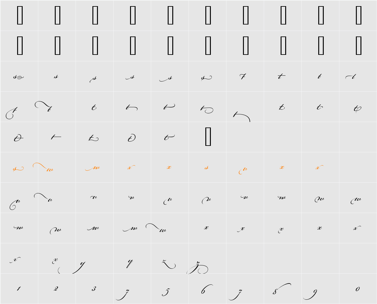Bickham Script Alt Four Character Map