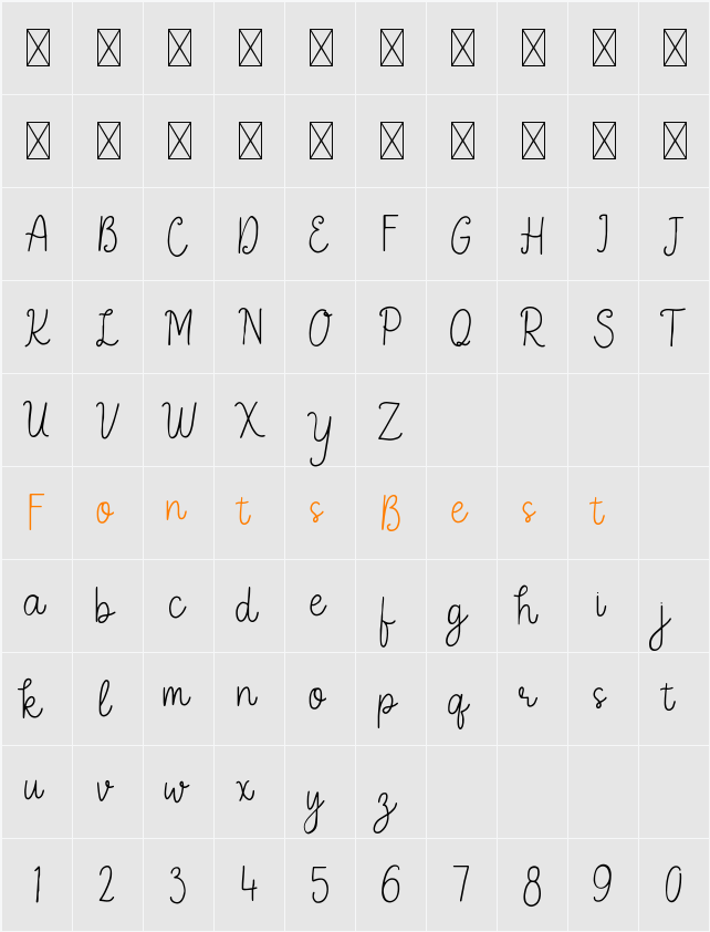 Bravary Script Character Map