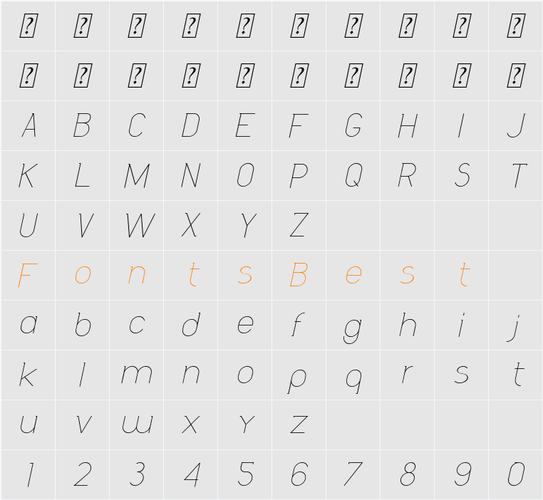 Daniela Italic Character Map