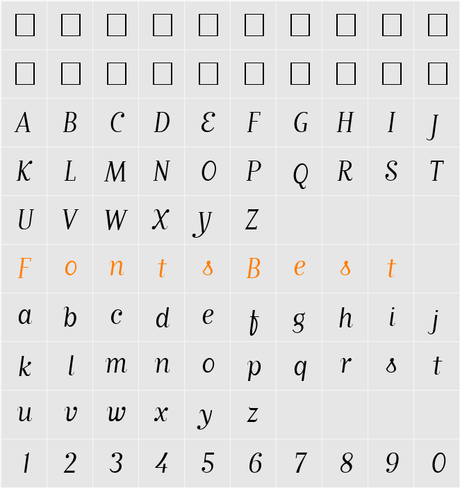 MatrixScriptBookLining Character Map