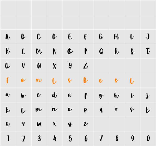 Butter Tropical Script Demo Ver Character Map
