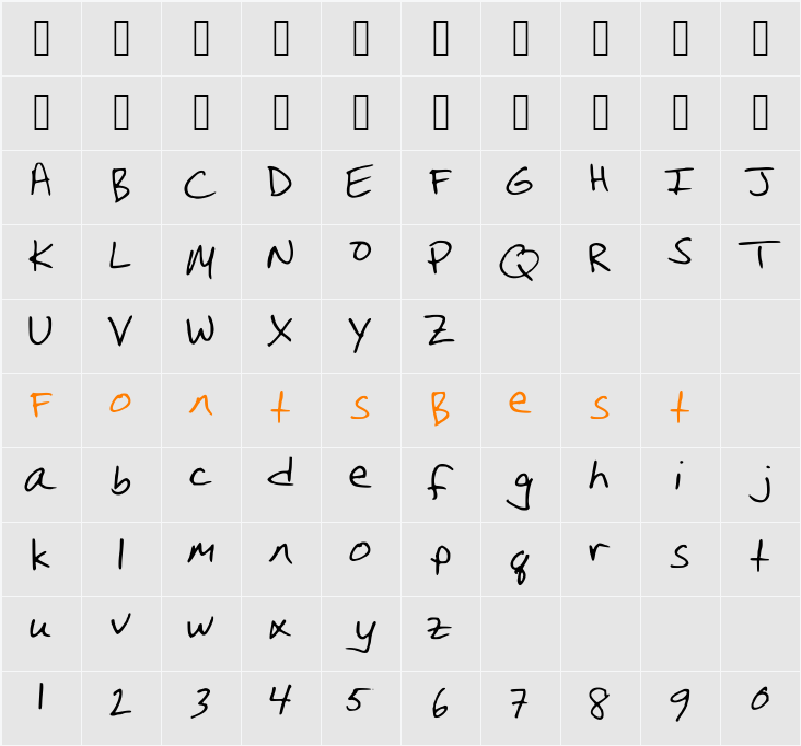 ChristinaHandwriting Character Map