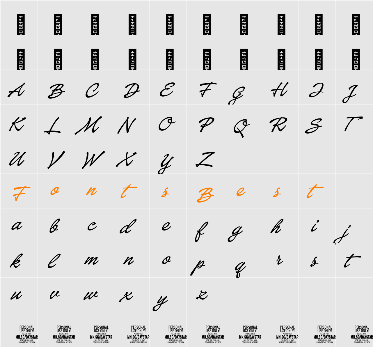 Baystar Script PERSONAL USE ONLY Medium PERSONAL USE ONLY Character Map