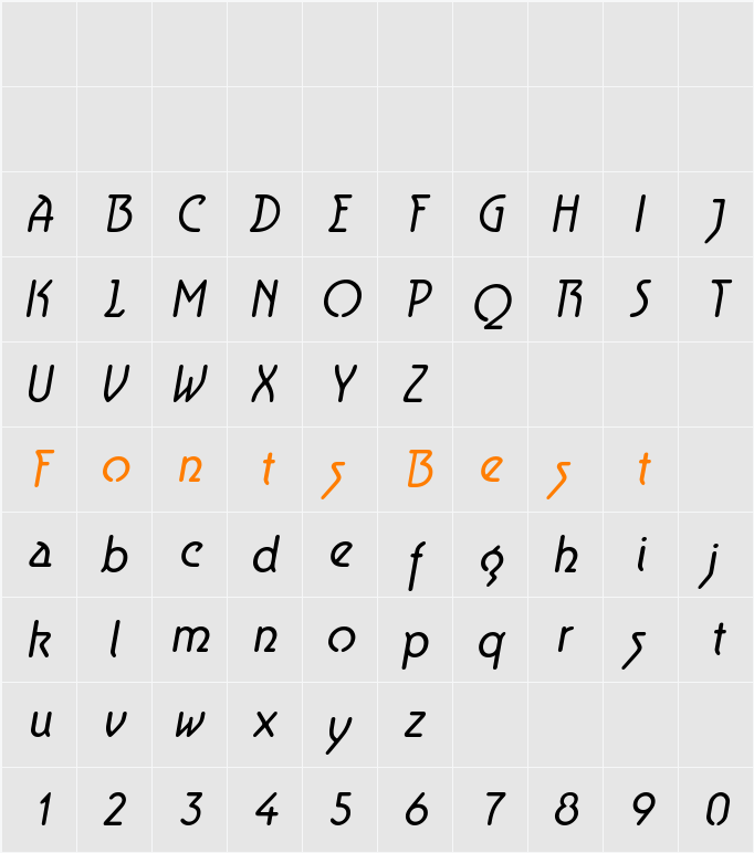 Aerolite Italic Character Map