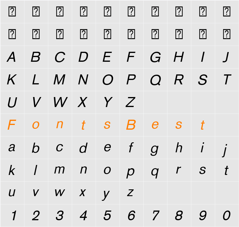 BasicCommercial LT Com Italic Character Map
