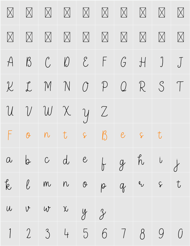 Bravary Script Character Map