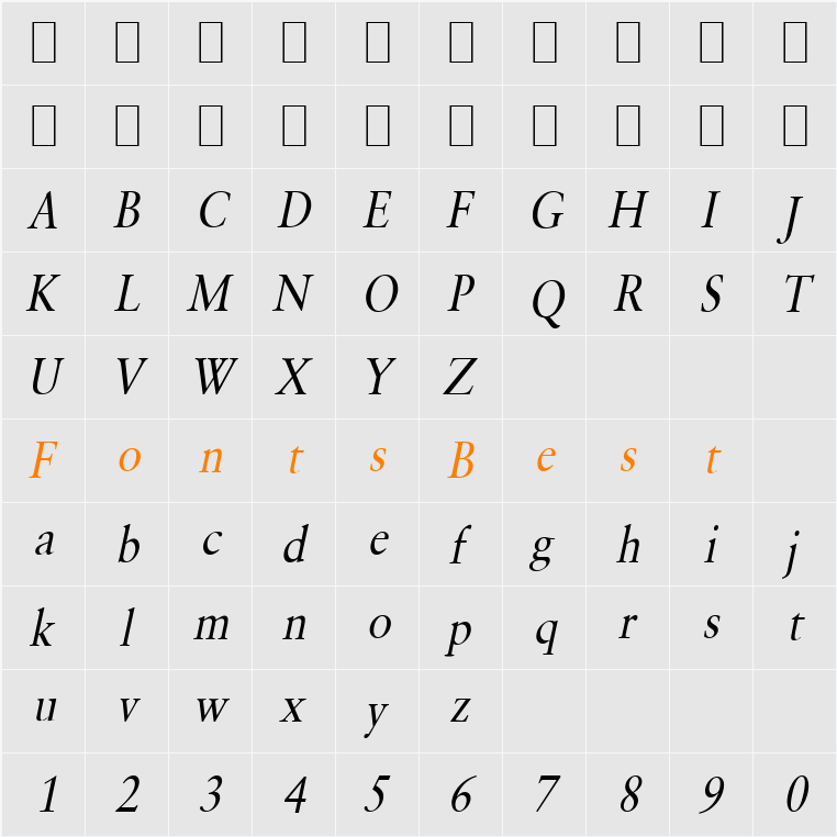 Garrick-Condensed Character Map