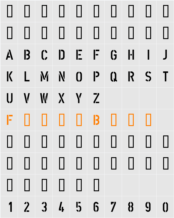 DIN Schablonierschrift Character Map