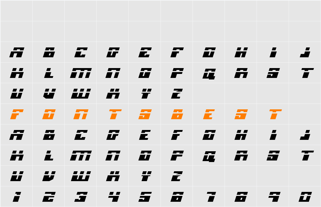 Micronian Expanded Laser Italic Character Map