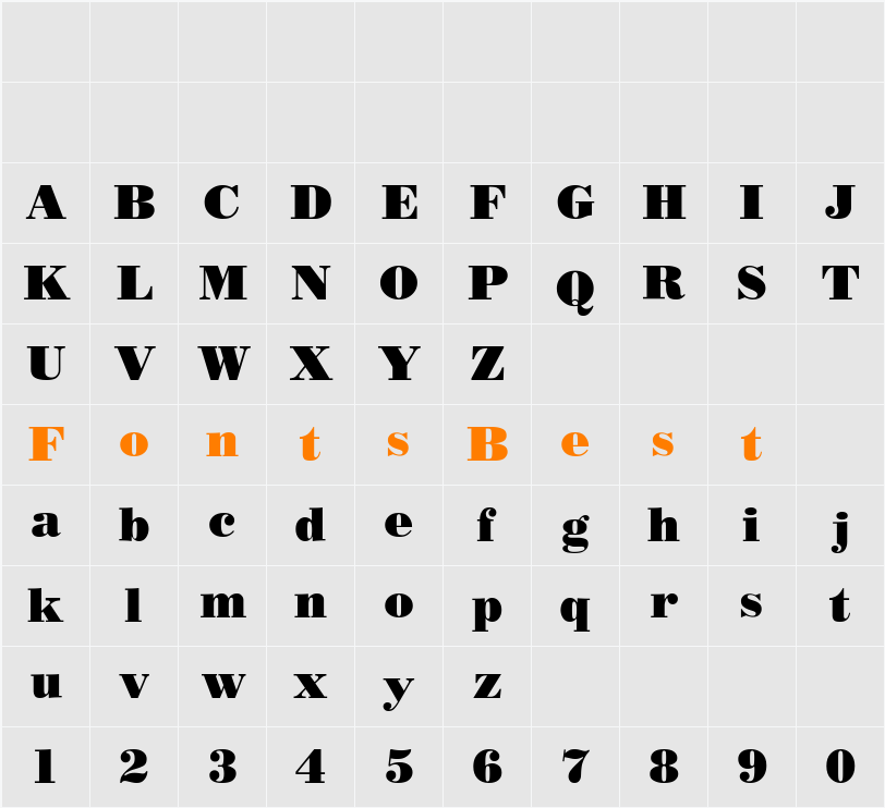 BODIDLYbold Character Map