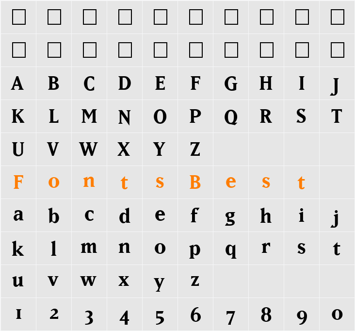 MatrixBoldOldstyle Character Map