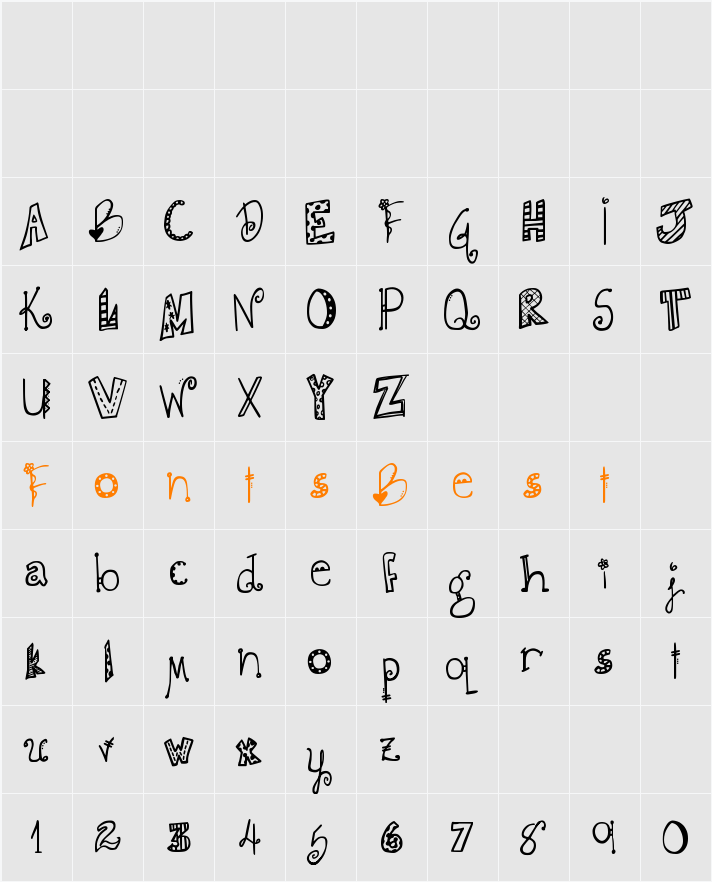 DJB DOODLIE BEANS Character Map