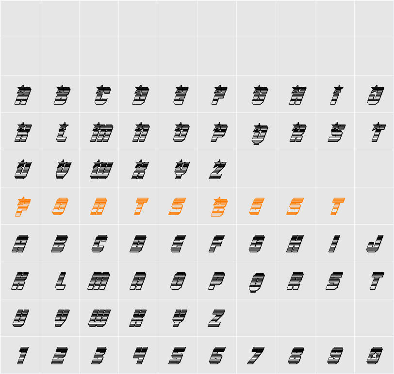 Army Rangers Chrome Italic Character Map