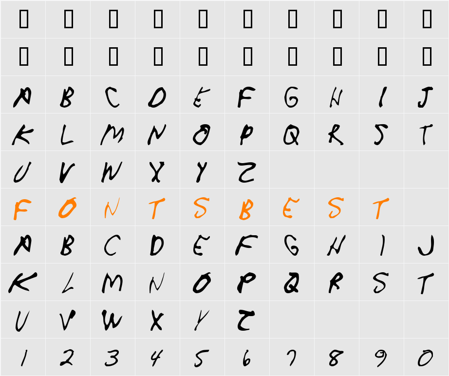 CrappyDanAllCaps Character Map