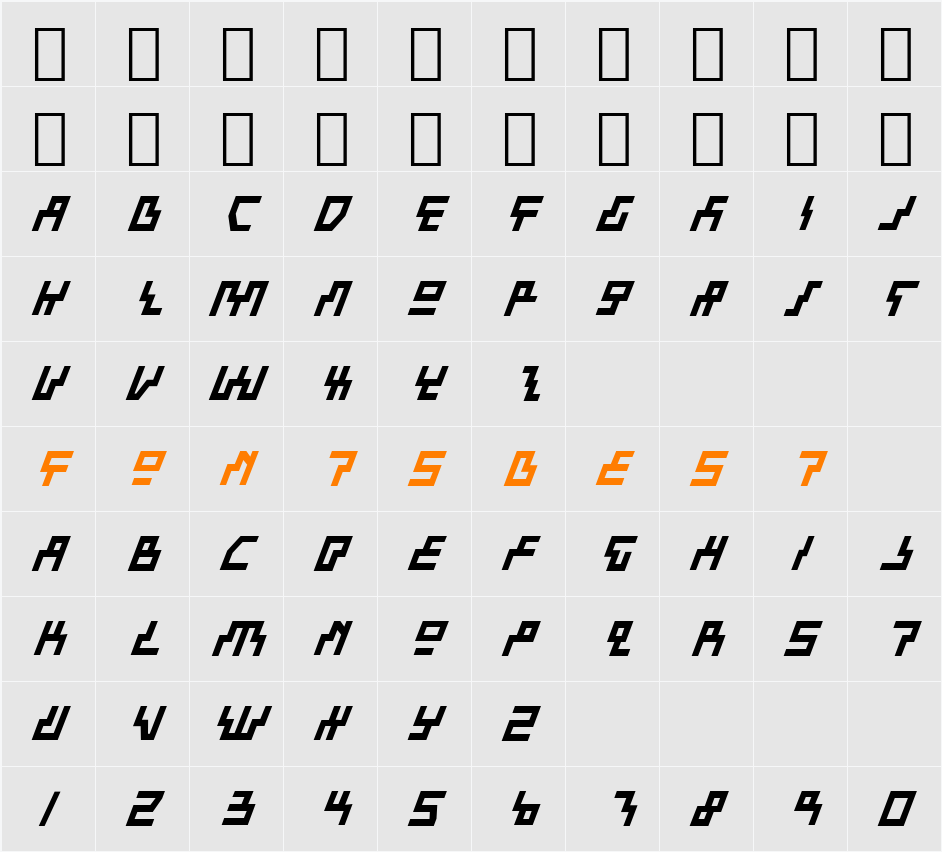 Beam Rider Bold Italic Character Map