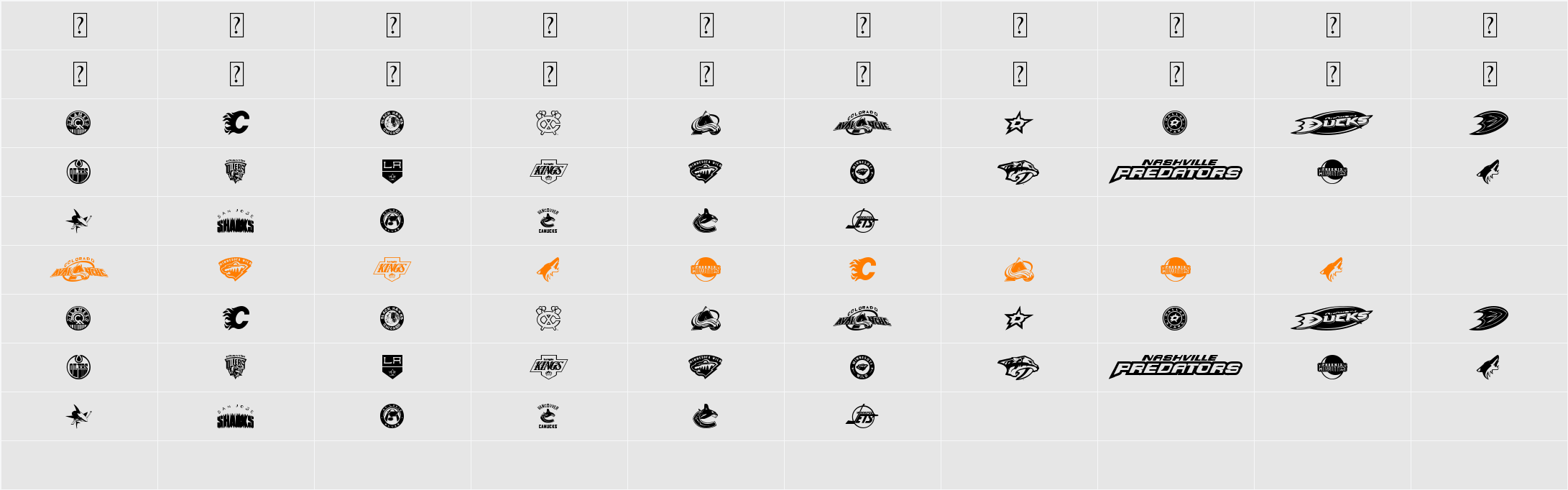 NHL WEST Character Map
