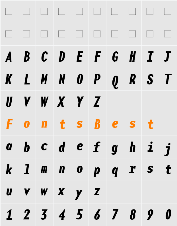 BaseMono-Narrow Character Map