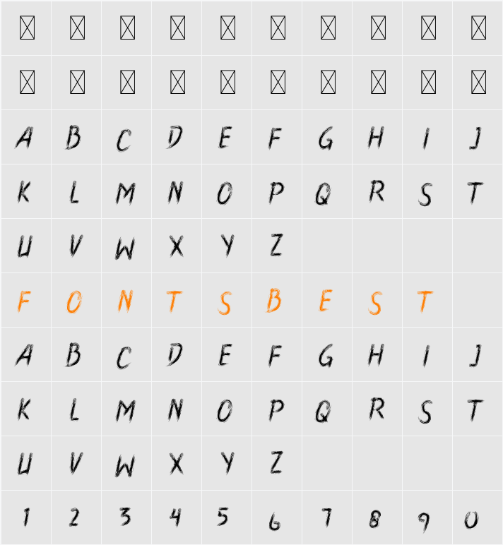 Boldace Brush Character Map