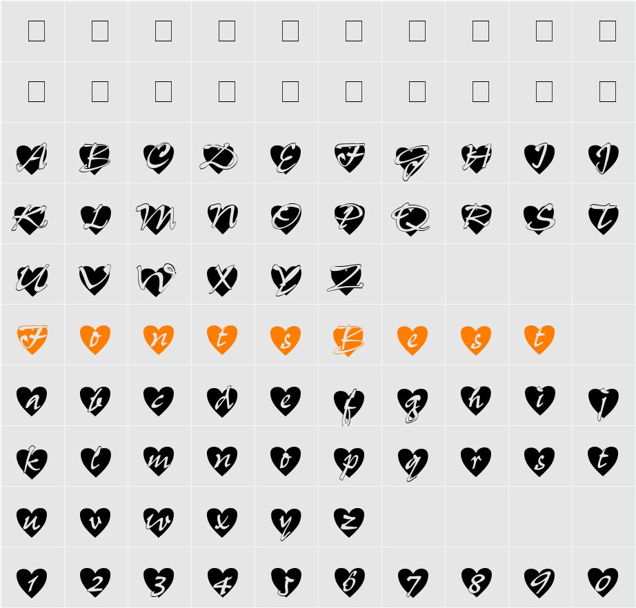 All-Hearts Character Map