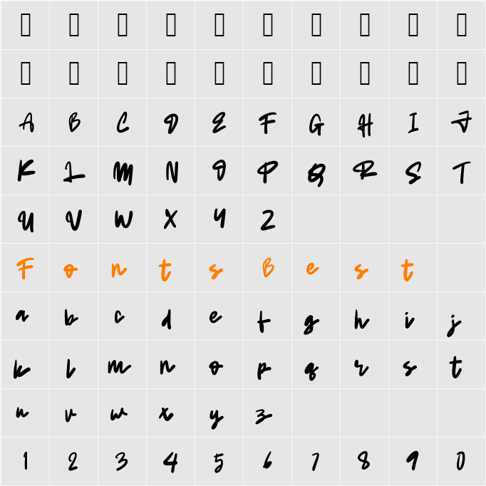 BoldestSignature Character Map