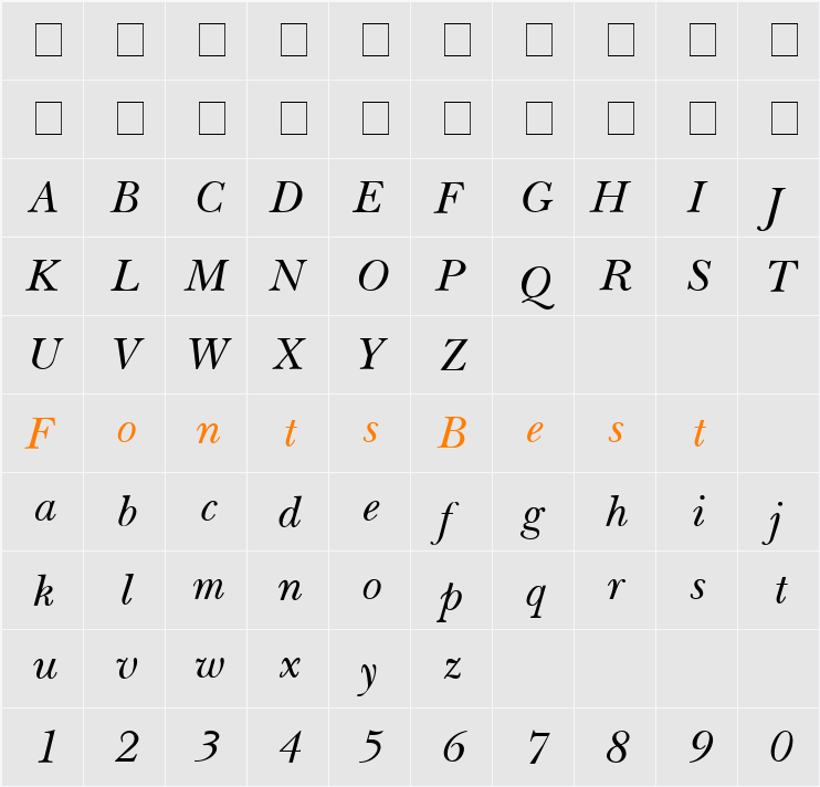 Baskerville Light SSi Character Map