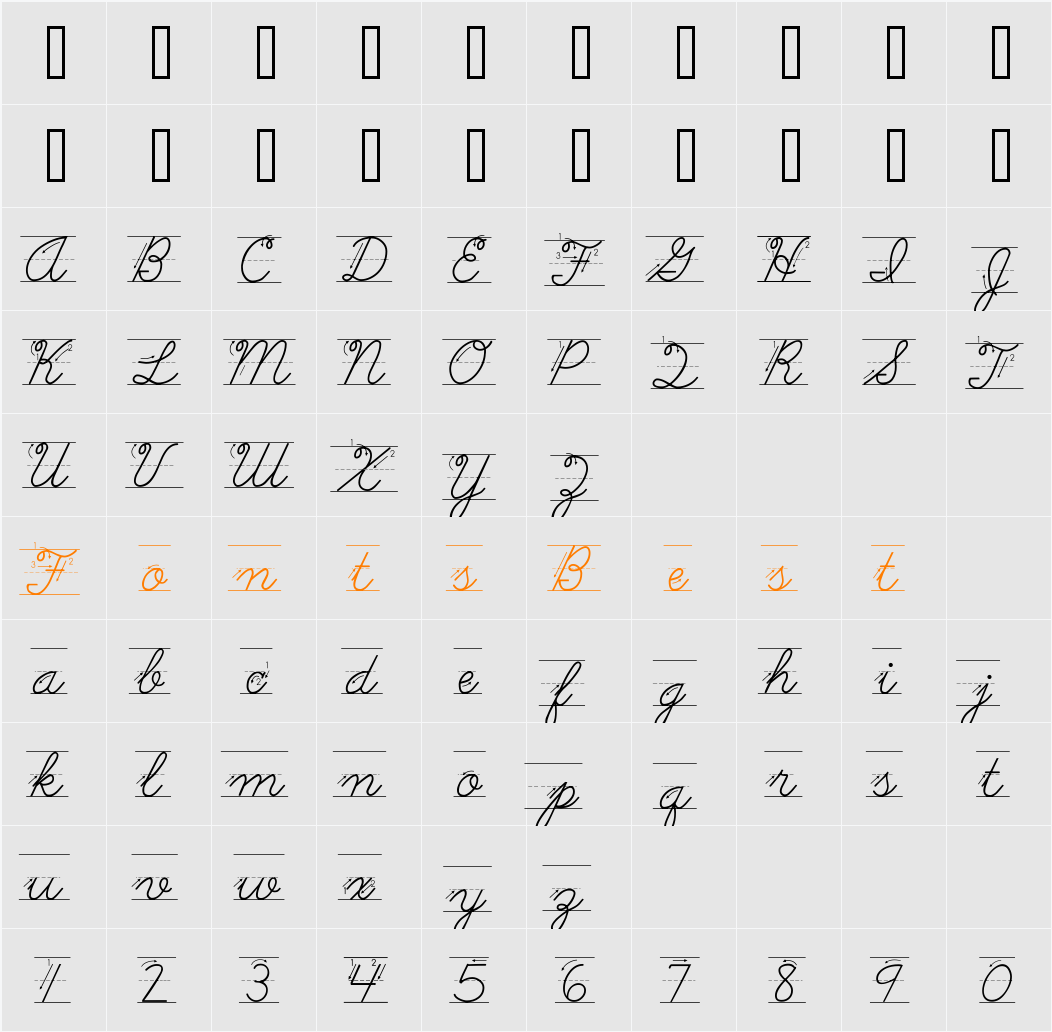 AbcCursiveArrow Character Map