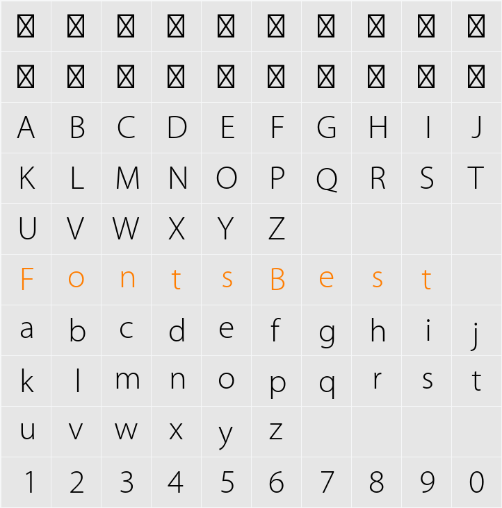 Myriad Pro Light Character Map