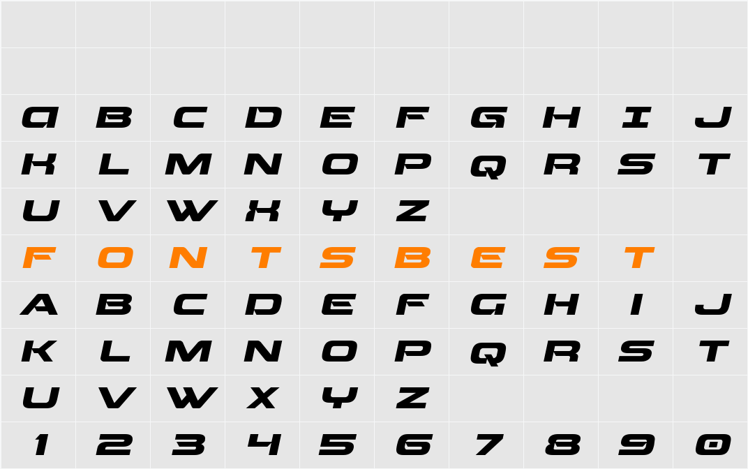 Beam Weapon Expanded Italic Character Map