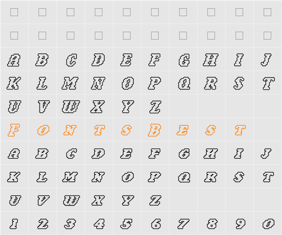 NarlyOutline Character Map