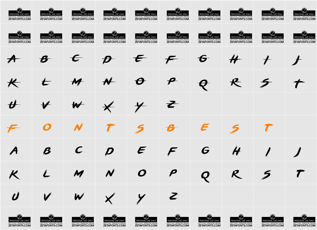 BRUSHSTRIKE Character Map
