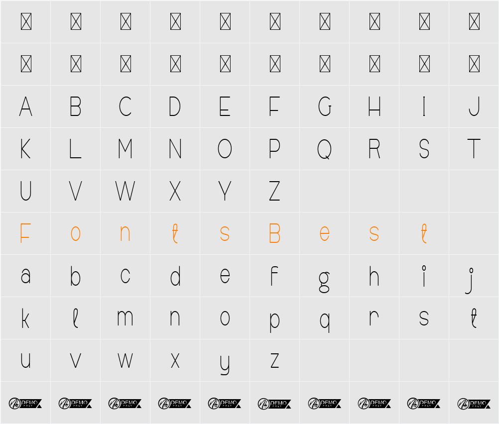 Allegany Demo Condensed Character Map